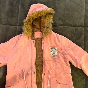 Faux fur-lined pink parka